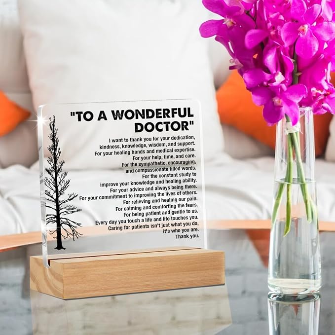 Doctor Gifts for Men Women Thank You Appreciation Desk Decor Sign | Gifts for Doctors, to a Wonderful Doctor, Home Office Desk Decorative Sign, Clear, Acrylic, 4 x 4 Inches