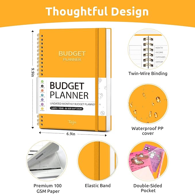 Budget Planner - Monthly Budget Book with Expense Tracker Notebook, Undated Bill Organizer & Finance Planner to Take Control of Your Money, Account Book to Manage Your Finances-Yellow