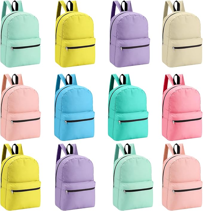 Silkfly 24 Pack 17'' Backpacks Bulk with 24 Stationery Supply Sets, Bookbags and Writing Accessories Kit for Donation(Pastel)