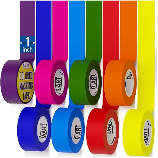 DEART 8X Colored Masking Tape, 33 Ft x 1 inch Colored Painters Tape for Arts & Crafts Labeling or Coding, Craft Supplies Color Tape Rolls, Colorful Masking Craft Tape, Lab Tape