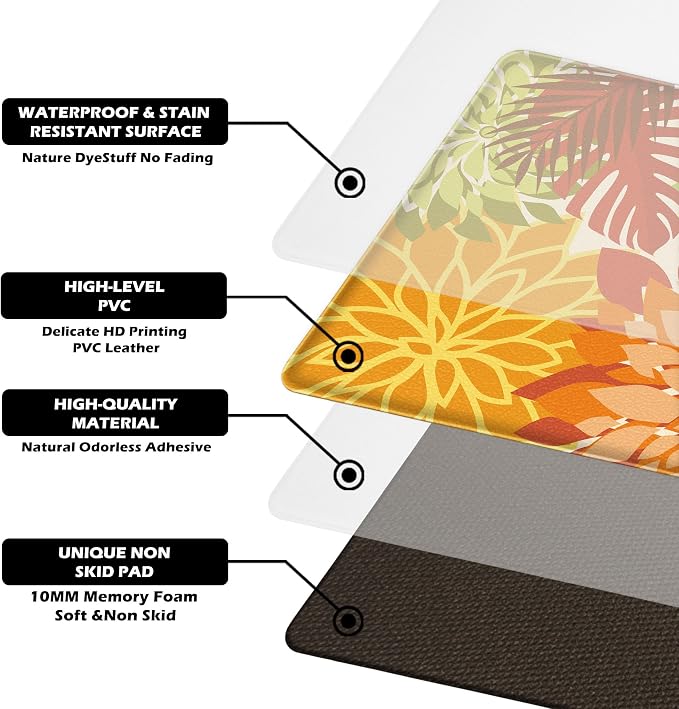 Arenarug Kitchen Mats for Floor 2PCS Cushioned Anti Fatigue Kitchen Mats Waterproof Non Slip Kitchen Rug Set Foam Standing Mat for Sink, Laundry, Office, 24"x39"+24"x59", Maple Orange
