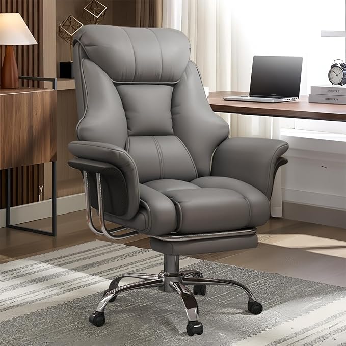Big and Tall Office Chair Wide Seat Ergonomic Leather Executive Desk Chair with Leg Rest, Heavy-Duty 550 lbs Adjustable Height Computer Gaming Chairs