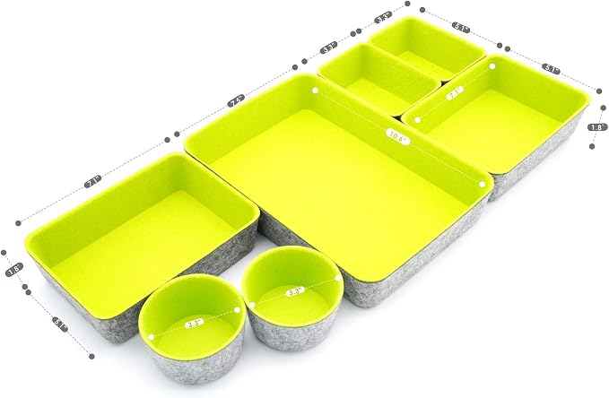 Felt Drawer Organizer Bin 7 pc Green Desk Nightstand Catchall Tray