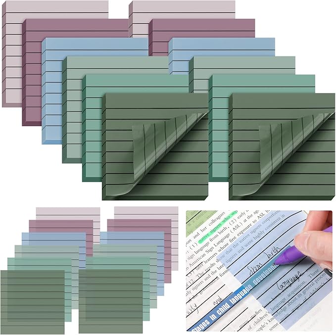 Yinder 24 Pack 720 Sheets Transparent Sticky Notes Translucent Clear Lined Self Sticky Notes for Bible Tabs, Book Tabs, Office School Supplies(3 x 3 Inch,Fresh Color)