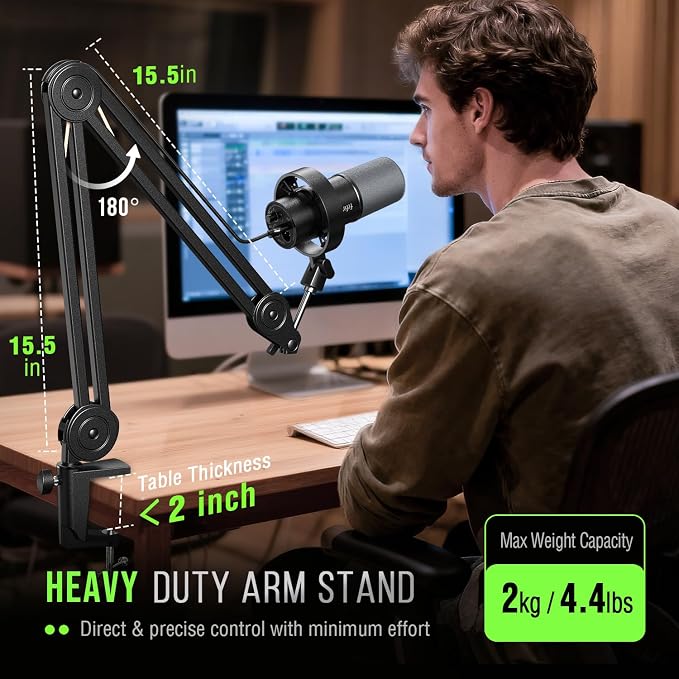 FIFINE Dynamic Podcast Microphone Set with Boom Arm Stand, Studio XLR/USB Microphone for Recording Vocal Streaming, Metal Mic with Mute Tap, Headphone Jack, Heavy Duty Boom Arm-K688T