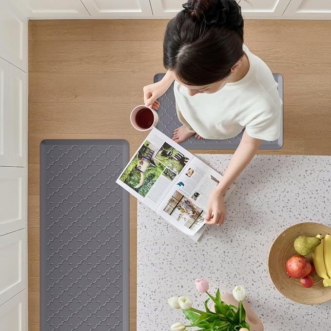 Kitchen Mats for Floor - Anti Fatigue Mats for Kitchen Floor - Non Slip Cushioned Rugs for Standing, Office, Sink, Laundry, Grey