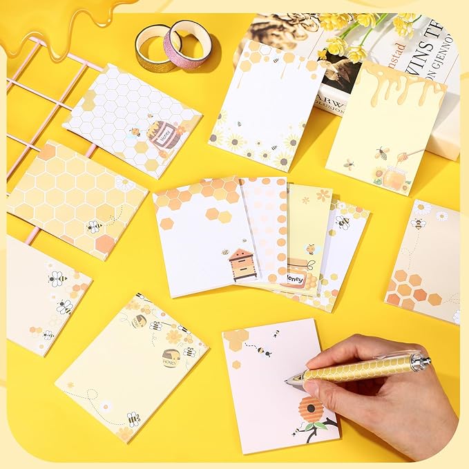 12 Pieces Bee Sticky Notes Bee Notepads Gifts 3x4 Inch Adhesive Honey Memo Notes for Women to Do List for Memo Reminder List for Office Home Supplies Teachers Gift