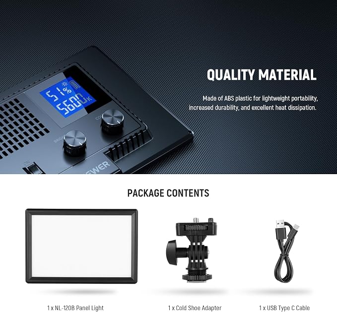 NEEWER Basics 9" LED Video Light Panel, 3200-5600K Edge Lit Dimmable Camera Soft Key Lighting, CRI95+ 800Lux 4000mAh Rechargeable for Video Recording Streaming Selfie Vlog Studio Photography, NL-120B