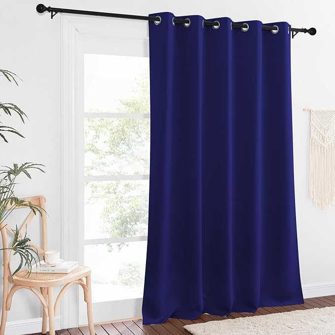 NICETOWN Patio Blackout Curtain Panels - Extra Wide Sliding Door Thermal Insulated Drape, Privacy Room Divider Curtain for Bedroom Office (Navy Blue, 66 x 118 Inch Long)