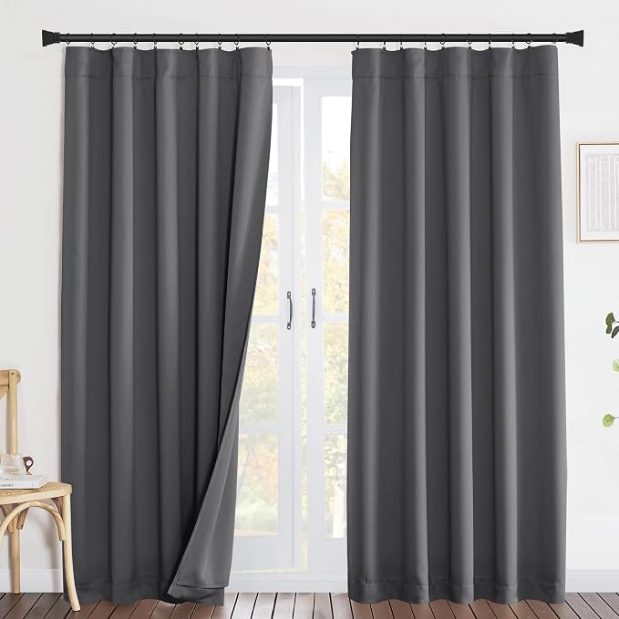 NICETOWN Noise Insulation Curtains 2 Panels, Energy Smart & 100% Blackout Echo of Sounds Reducing Drapes for Sliding Door, Thermal Lined Window Dressing with Back Tab & Rod Pocket(Gray, 62 x 84 inch)