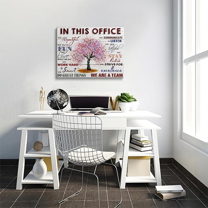HDXUFJQ Inspirational Canvas Wall Art for Office - Team Rules Motivation Positive Quotes Wall Decor - Teamwork - Ready to hang (16"x24")
