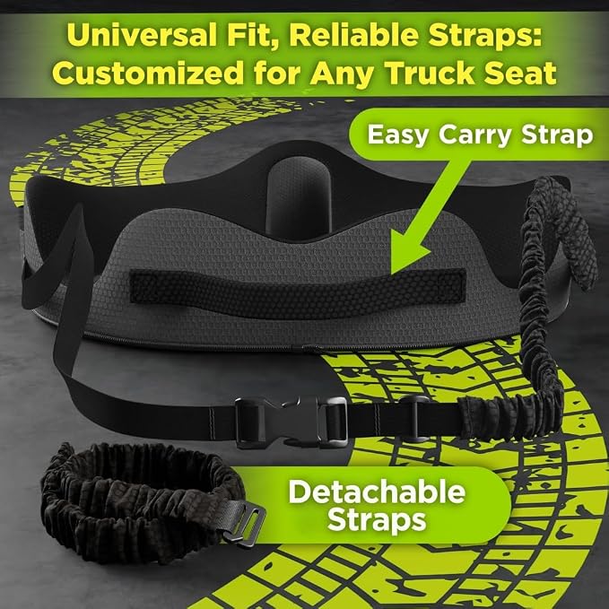 Large Truck Seat Cushion for Truck Driver Seat Cushion - CertiPUR-USยฎ Certified Upgraded Back Support, Thick Memory Foam, Pain Relief for Hours of Driving, Trucker Approved Semi - Black