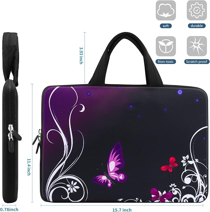 iColor 14 15 15.4 15.6 inch Laptop Handle Bag Computer Protect Case Pouch Holder Notebook Sleeve Neoprene Cover Soft Carring Travel Case for Dell Lenovo Toshiba HP Chromebook ASUS Acer Purple ICB-01