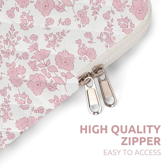 Puffy Laptop Sleeve 13-15.6 Inch Cute Quilted Laptop Protective Case Padded Floral Computer Sleeve for MacBook (B-Pink Floral, 15 Inch)