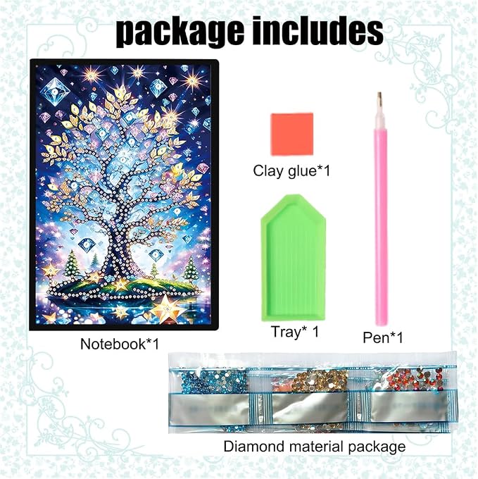 FRANDEK A5 50-Page DIY Tree of Life Diamond Art Painting Notebook with Beautiful Patterns, Special Shaped Diamond Art Craft for Beginners Adults Gift