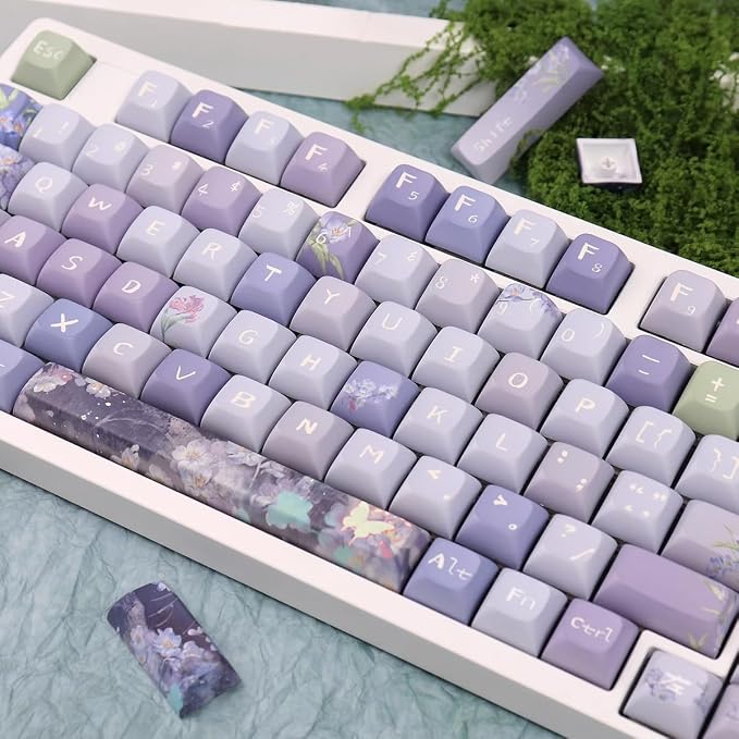 Sumgsn 156 Keys PBT Dye Sub Custom Purple Keycaps URE Profile Butterfly Keycap Set Fit for 95% 75% 65% 60% Cherry Mx Switches Mechanical Keyboard