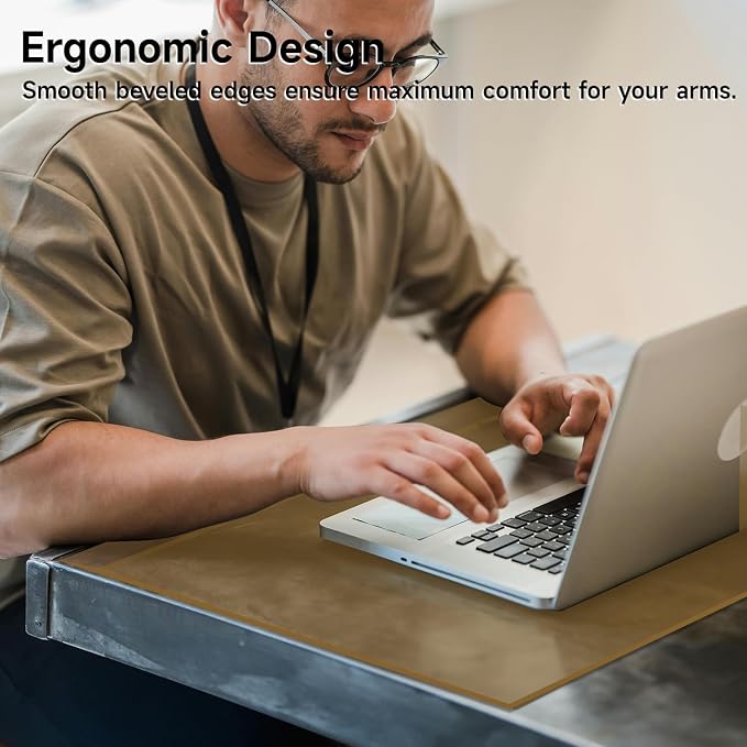 VASUHOME 24" x 18" Brown Tempered Glass Desk Mat with Beveled Edge - Ergonomic Desk Protector, Dry Erase Surface, Ideal Table Top Protector for Home & Office