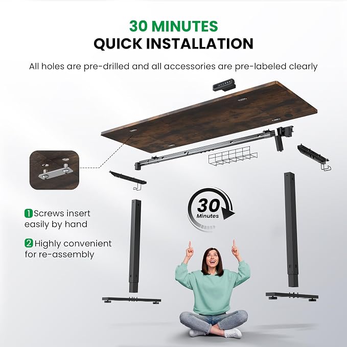 SIAGO Electric Standing Desk Adjustable - 63 x 24 Inch Sit Stand up Desk with 0.8 Inch Thick Tabletop - Adjustable Height Table with 3 Memory Preset, Cable Management for Home Office