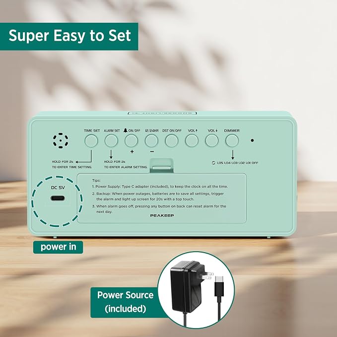 Peakeep Digital Alarm Clock for Bedrooms Bedside, Loud for Heavy Sleepers | Electric Alarm Clock Battery Backup Powered, Mirror Face, Large Numbers 6 Dimmers for Seniors