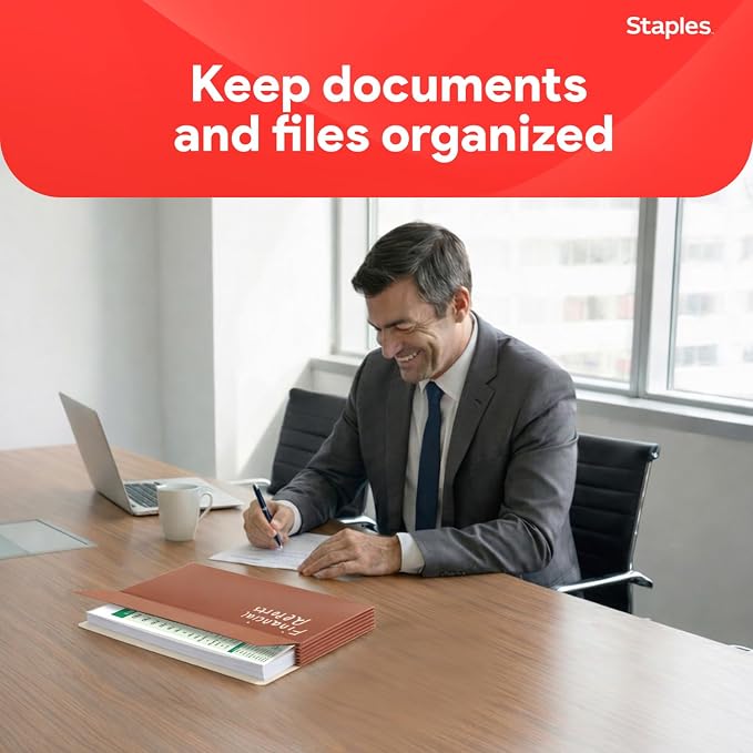 Staples Reinforced File Pockets, Letter Size, Expands Up to 5.25", Heavy‑Duty Brown Accordion Folders with Strong Gussets – 10/Pack