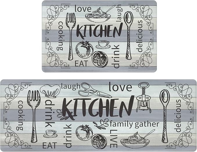 HEBE Kitchen Rugs Set of 2, Cushioned Anti Fatigue Kitchen Mats for Floor, Non Slip Waterproof Comfort Standing Desk Mat Carpet for Sink, Stove, Laundry Room
