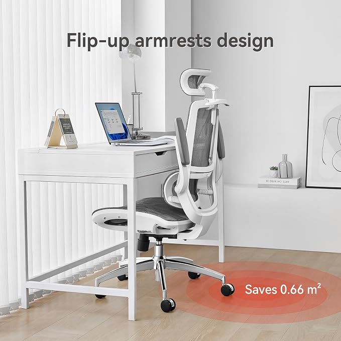 SIHOO M59AS Ergonomic Office Chair, Desk Chair with 3D Flip-up Armrests, Computer Chair with Dual Back Design and Adaptive Dynamic Lumbar Support, 2 Packs, Grey