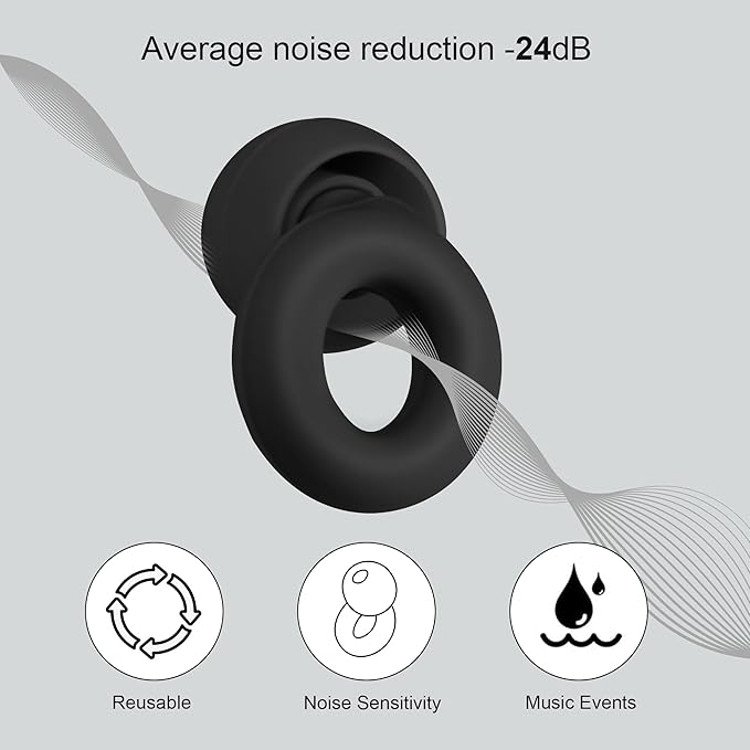 Lonyanl,Ear Plugs for Sleeping Noise Cancelling,Reusable, Improve Rest, Washable, Silicone, Travel, Focus on Learning & Enhance deep Sleep Duration (Black, One Size)