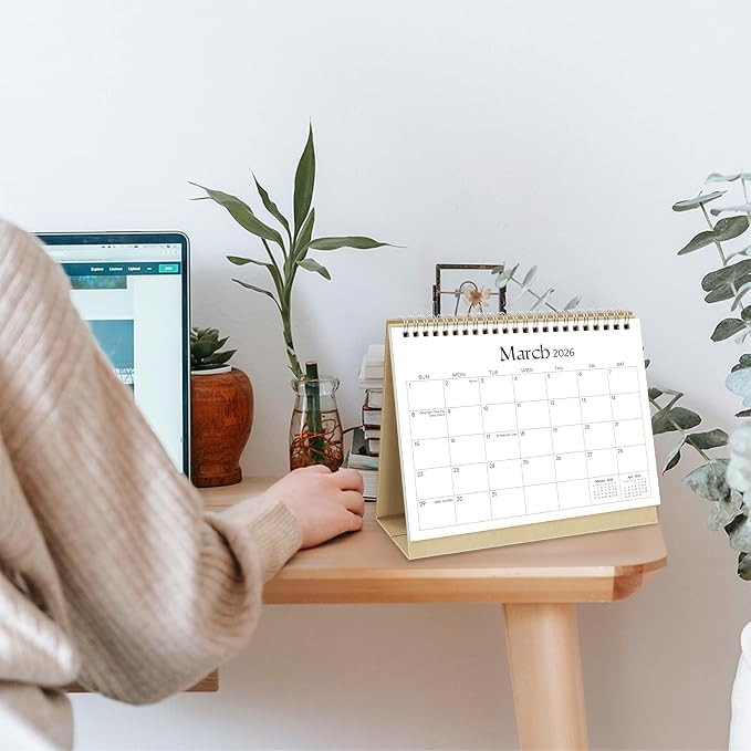 SKYDUE Small Desk Calendar 2026-2027, Apr. 2026 – Dec. 2027, 8.3" x 6.3", Black Minimalist Style, Double-Wire Binding, To-Do & Notes Sections, with 280 Planner Stickers