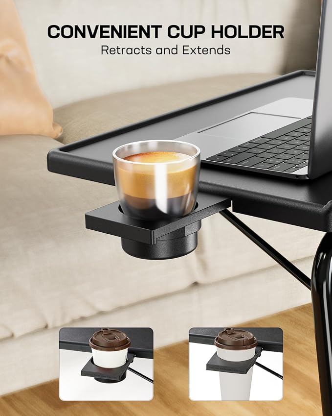 LORYERGO Multifunctional TV Tray Table - 2 Packs Adjustable TV Dinner Tray Tables with 6 Height & 3 Tilt Angle, Folding TV Trays with Cup Holder for Bed & Sofa, for Eating & Reading