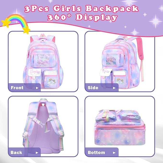 Kids backpacks for girls, bookbag for girls backpack back to school supplies for Kid, school backpack for girl Elementary School Student(Purple Single bag)