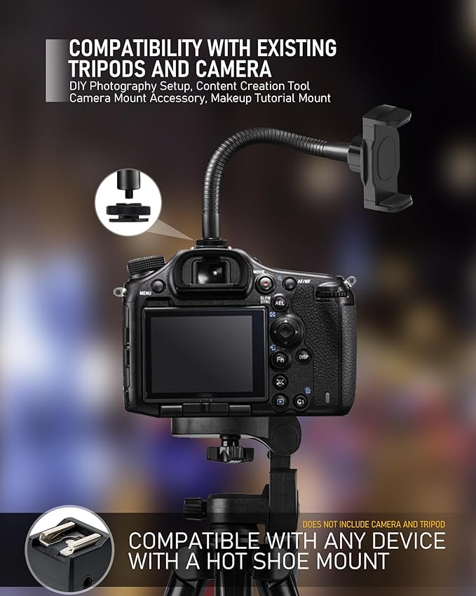 KHC1417 Ring Light Phone Holder with Flexible Heavy-Duty Gooseneck Arm – Adjustable Smartphone Mount with Hot Shoe Adapter for Tripods, Camera Mounts, iPhone & Android, 9-INCH