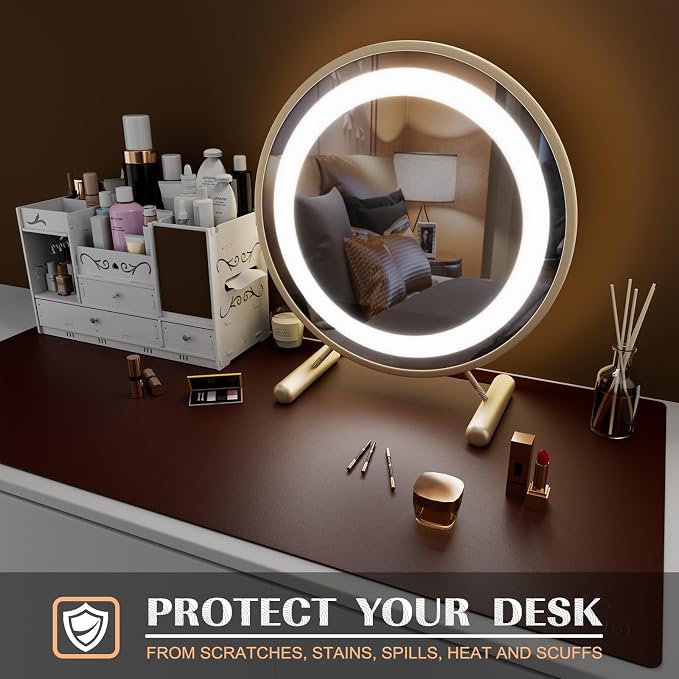K KNODEL Large Office Leather Desk Mat, Mouse and Keyboard Pad, Computer and Laptop Mat, Desktop Protector and Cover, Writing Pad and Blotter (31.5"x15.7", Dark Brown)