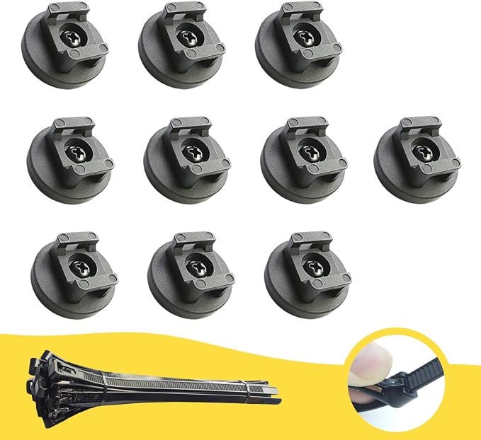 Magnetic Zip Tie Mounts, 10 Pack Heavy Duty Magnetic Cable Holder with 20 Reusable Zip Ties - 31mm Multipurpose Magnet Wire Management Bases for Cord Organizer (Black)