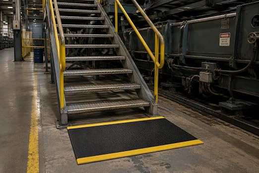 Guardian 24020301BY Soft Step Anti-Fatigue Floor Mat, Vinyl, 2'x3', Black with Yellow Stripe