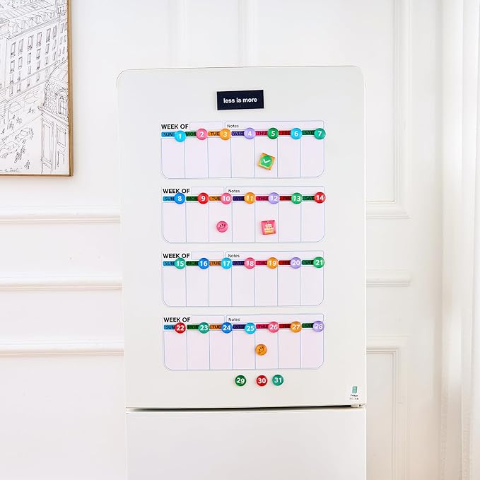 4 pack weekly fridge calendar Magnet rotate by week,reusable rotating Dry Erase calendar Planner magnetic to keep track of work and school schedules,13.9 x 4.9 inch