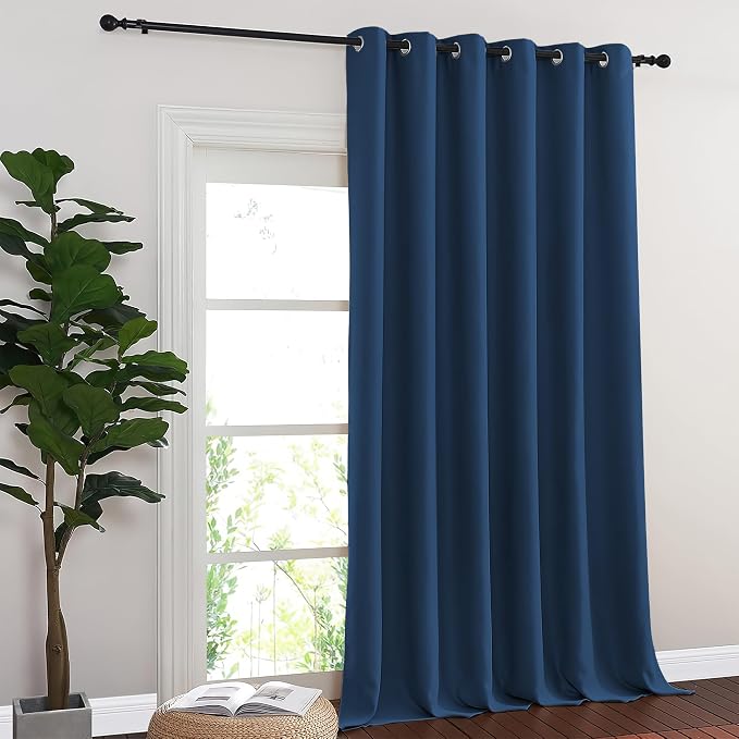 NICETOWN Blackout Room Divider Curtains for Sliding Glass Doors 102 Inches Long 1 Panel, Extra Wide Curtains for Doorway Patio Bedroom Living Room (Moroccan Blue, 80Wx102L, 1 Panel)