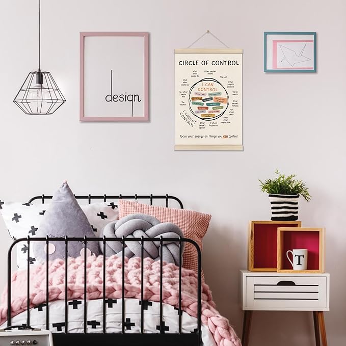 Mental Health Posters Hanger Frame, Circle Of Control Poster 16x12 Inch, Inspirational Wall Art for Homeschool Counseling Office Classroom, Therapy Office Decor, Calm Down Corner Wall Art Decor