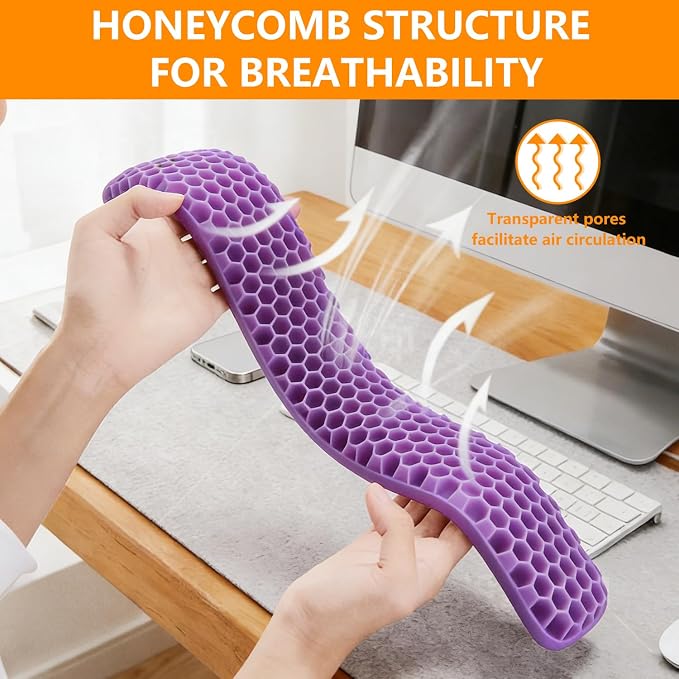 Ergonomic Keyboard and Mouse Wrist Rest Set, Silicone Honeycomb Design, 17.7 x 2.8 x 1 Inches, Non-Deformable Support for Office Gaming Typing (Purple)