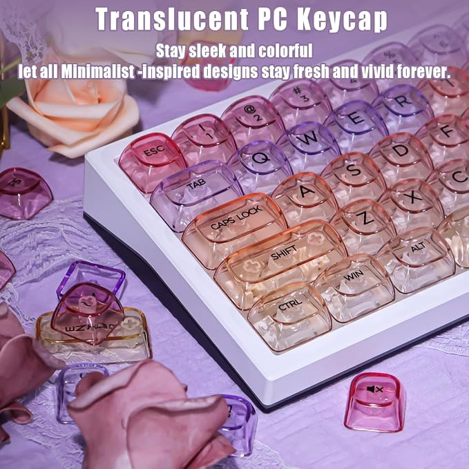 Sunzit Transparent Keycaps-Sunset Purple 125 Keys, MOA Profile Keycap Set, Custom Minimalist Style Keycaps, Fully Backlit Key Cap for MX Switches Mechanical Keyboard