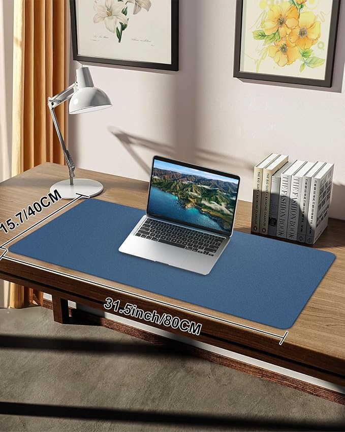 Leather Desk Protector, Non-Slip PU Laptop Mat, Waterproof Writing Pad for Office/Home (31.5"x15.7", Grey Blue)