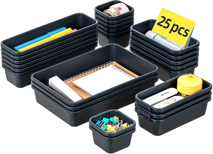 Kutesna 25 PCS Interlocking Desk Drawer Organizer Separator for Office,Bathroom,Kitchen,Makeup,Tool(4 Sizes)