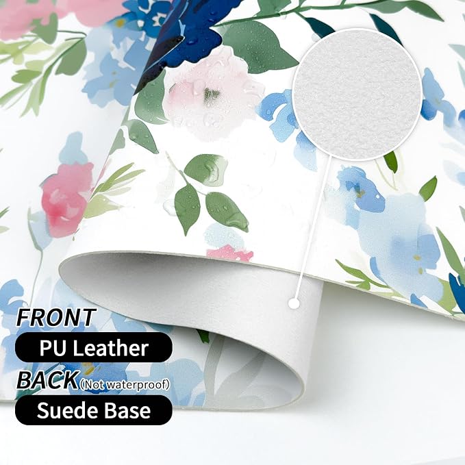 Bloss Pink+Blue Flower Desk Mat, Leather Desk Pad, Desk Matt for Desktop, Waterproof Desk Pad Mat, Computer Mat for Office Work/Home-31.5 x 15.7 Inches