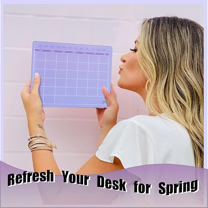 Calendar Dry Erase Board,12"X10",Acrylic Desk Calendar with Stand,Purple Dry Erase Board for Home Office School-YL-Pu-2530