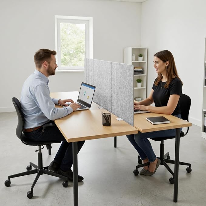 48" Desktop Privacy Screen - Sound Absorbing Felt Panel, Clamp-On Foldable Office Divider for Desk, Silver Gray