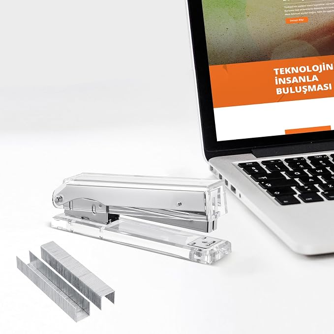 Acrylic Stapler,Clear and Silver-Tone Hardware, Beautiful Desk Accessory for Office Home or School,Takes Standard 24/6 or 26/6 Staples