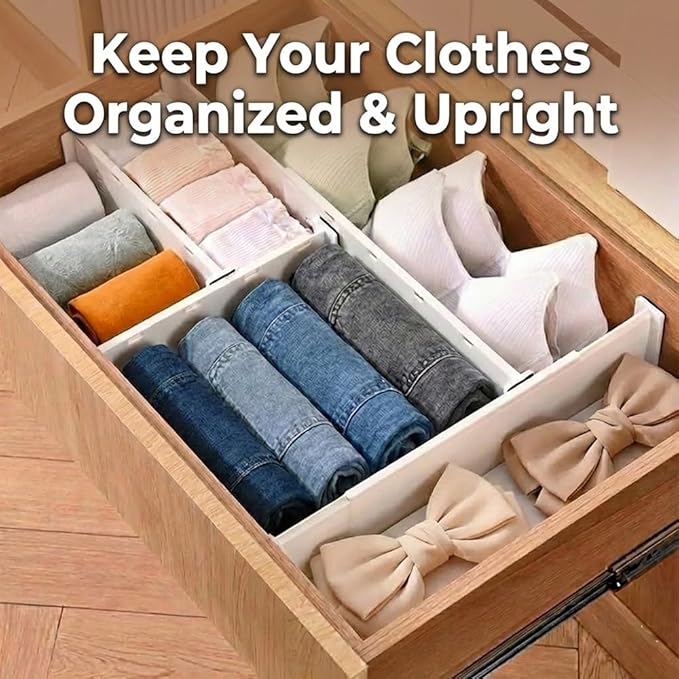Extra Long Drawer Dividers (14.8"-25.8"), 3.7" Tall Deep Drawer Organizer for Kitchen Utensils, Bedroom Dresser & Large Clothes - 6-Pack Adjustable Separators