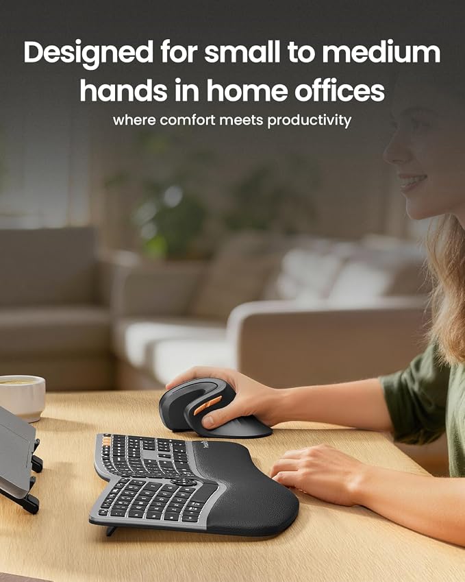 ProtoArc Ergonomic Mouse, EM11 NL Bluetooth Rechargeable Wireless Vertical Mouse, 3 Multi-Device Connectivity for Computer/PC/Laptop, 2.4GHz USB-A Optical Mice for Windows, Mac OS, Black