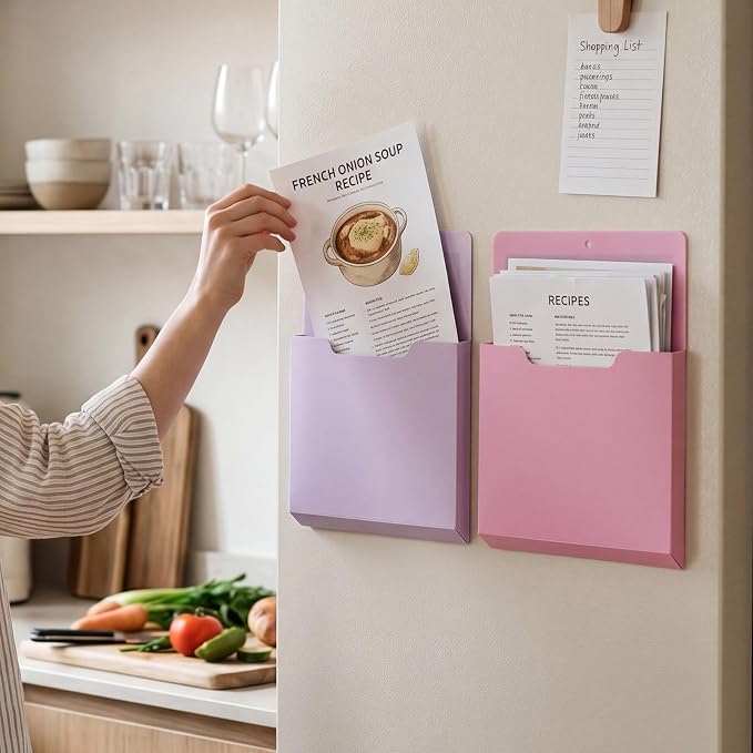 Gilprop 8 Pack Magnetic File Holder, 10"x13"x1.2" Magnetic Wall File Folders for Whiteboard, Hanging Classroom Organizer Storage, Refrigerator Magazine Holder for Mail Letters Paper Desk Office