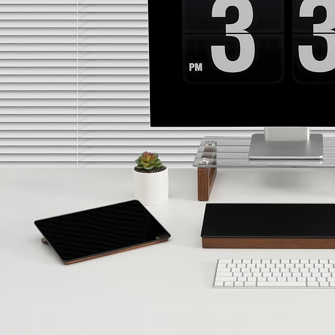 Yeoux Desk Black Glass Dry Erase Board with Reversible Wood Stand 6.7"x9.5" | Build with Solid Walnut Wood & Tempered Glass, Small White Board for Desk, Home, Office & School Use