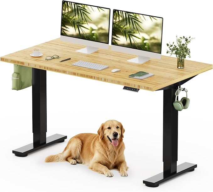 FLEXISPOT 55" x 28" Solid Bamboo Standing Desk, Black Frame | Real Bamboo Desktop with Natural Grain, Durable & Sustainable, 176 LBS Capacity, Home Office and Multi-Monitor Setups